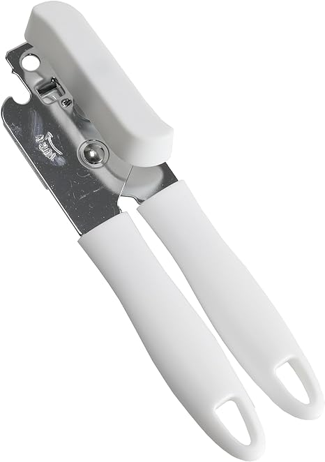 Chef Craft Select Stainless Steel Can Opener with Plastic Handle, 7.5 inches in Length, White