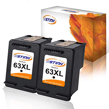 BSTINK Remanufactured for HP 63XL(Updated Chip) Ink Cartridges High Yield with Ink Level Display, Used in HP Envy 4520 4516 Officejet 4650 3830 3831 4655 Deskjet 2130 2132 1112 3630 3633 3634, 2 Black