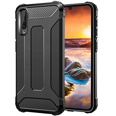 Gerutek Samsung Galaxy A50 Case Rugged Armor Heavy Duty Tough Hard Protective Shockproof Dual Layer Armor Shockproof Case Cover compatible for Samsung Galaxy A50 2018 Phone Case (Black)
