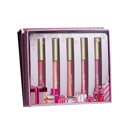 Nicole Miller Embossing 5-Piece Lip Gloss Set - Cruelty-Free Beauty in Clear Bottles, Pink Glitz