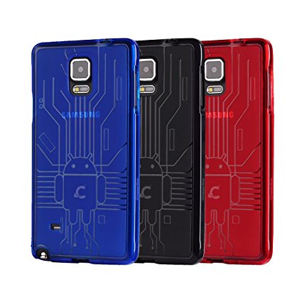 Samsung Galaxy Note 4 Case, Cruzerlite Bugdroid Circuit Bundles of 3 TPU Cases Compatible for Samsung Galaxy Note 4 (All versions) - Blue/Black/Red