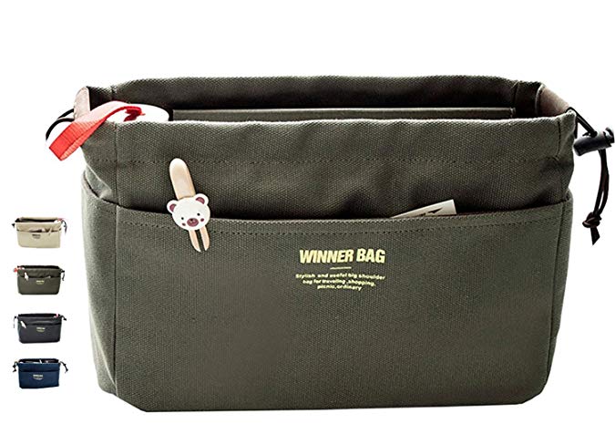 LIKU Canvas Handbag Organizers Multi-Pocket Purse Insert Organizer Bag in Bag