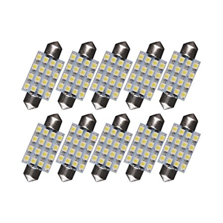 YINTATECH Led Car Bulbs 10pcs 39mm 1.54" Festoon 16-SMD Car License Plate Light Pure White LED Bulb C5W DE3425 6411 6418