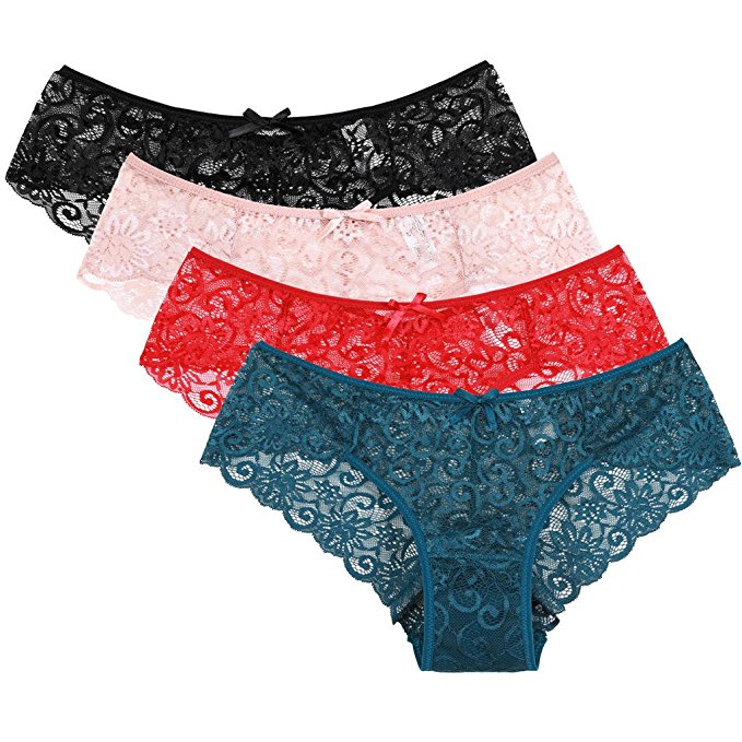 Attraco Women's Sexy Lace Bikini Panties Briefs Underwear 4 Pack Multicolor