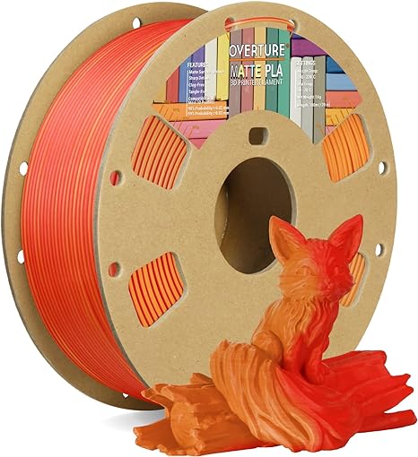 OVERTURE Matte PLA 1.75mm Dual Color Filament, Matte PLA Roll 1kg Cardboard Spool(2.2lbs), Dimensional Accuracy  /- 0.03 mm, Fit Most FDM Printer(Matte Orange-Red)