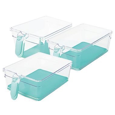 6-Piece (3 Bins) Handled Lidded Storage Box Bin Container Set, Aqua Turquoise