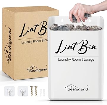 Sealegend Magnetic Lint Bin Lint Trash Can for Laundry Room Organization and Storage Dryer Lint Bin Decor Wall Mounted Space-Saving, Gray White