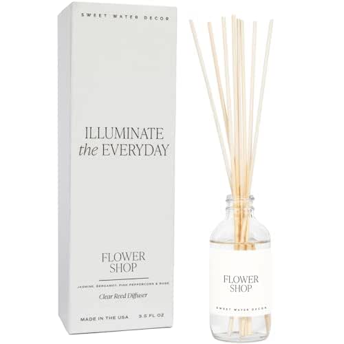 Sweet Water Decor Reed Diffusers for Home - Reed Diffuser for Bathroom with Pink Peppercorn Scent - Reed Oil Diffuser Non Toxic & Cruelty Free Jasmine Bergamot & Rose Scented - Flower Shop 3.5oz