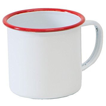Enamelware Coffee Mug - Solid White with Red Rim