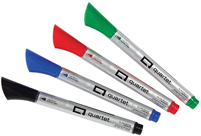 Glass Board Dry Erase Markers by Quartet, Premium, Fine Tip, Assorted Colors, 4 Pack (79555)