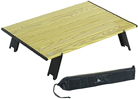 iClimb Ultralight Compact Mini Beach Picnic Folding Table with Carry Bag, Two Size (Wood Grain - L)