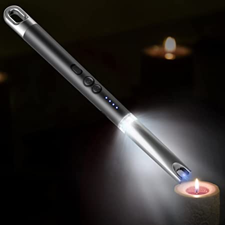 Portable Arc Lighter, USB Rechargeable, Windproof Flameless, LED Illuminating, Electric Lighter for Candle, Cigarette, Solid Alcohol, Incense, Gas Stove, BBQ, Camping, Hiking