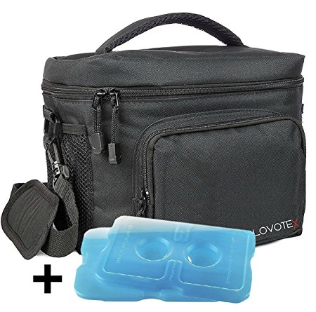 X Large Insulated Lunch Bag Cooler Tote With 2 Reusable Cooler Ice Packs Easy Pull Zippers, Detachable Shoulder Strap, Roomy Compartments For Lunch Box, Bottles, Containers, Travel, Camping & More