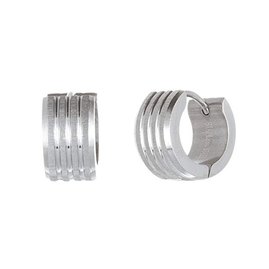 Steel Evolution Stainless Steel Ribbed Design Huggie Hoop earrings for Men