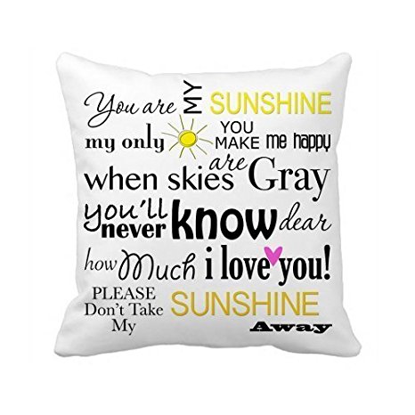 Decorbox You Are My Sunshine Quote Pattern 18x18 Inch Polyester Cotton Square Throw Pillow Case Decorative Durable Cushion Slipcover Home Decor Standard Size Accent Pillowcase Encasement Slip Cover