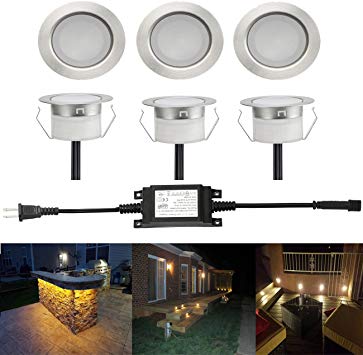 6 Pack LED Deck Lights Kits 1-3/4" Outdoor Garden Yard Decoration In-ground Light Pathway Patio LED Step Lighting, Warm White