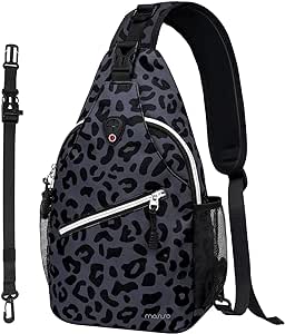 MOSISO Sling Backpack,Travel Hiking Daypack Leopard Grain Rope Crossbody Shoulder Bag & Removable Strap, Black