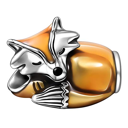 SOUFEEL Yellow Fox Charm for Bracelets and Necklace 925 Sterling Silver Charms Animals Romantic Gifts Jewelry Charm Beads Fit Pandora, European Bracelets Compatible