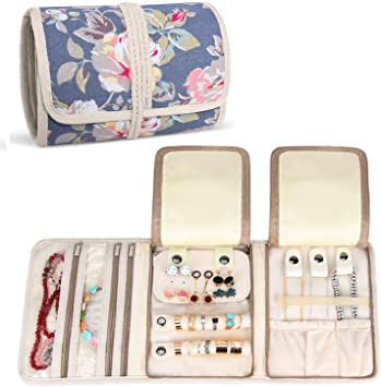 Teamoy Jewellery Roll, Travel Jewellery Organiser for Necklaces, Earrings, Bracelets, Brooches and more, Jewellery Wrap with Various Departments, Peony
