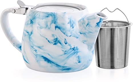 Tealyra - Marble Porcelain Teapot Blue - 22-ounce (2-3 cups) - Unique Design - Extra-Fine Infuser and Stainless Steel Lid - Infuse Loose Leaf Tea or Bags - 650ml