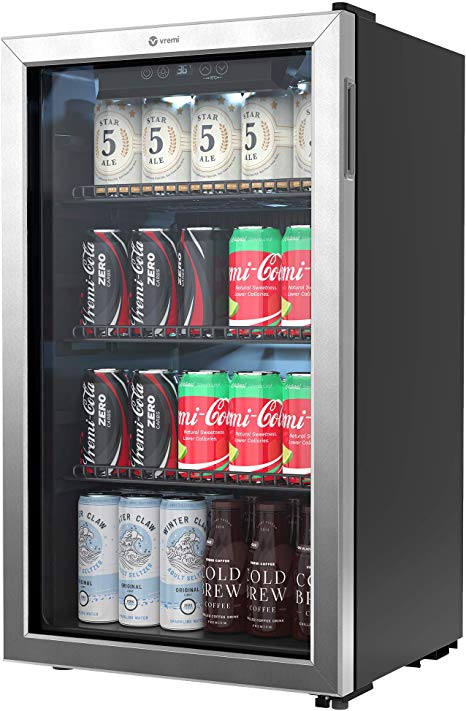 Vremi 120 Can Beverage Refrigerator - 3.2 Cubic Foot Capacity, Double Pane Glass Door, Stainless Steel Frame, LED Lighting and Digital Thermostat - Designed for Homes, Bars and Offices