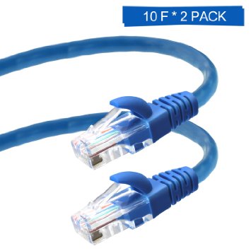 TecBillion Cat5e Ethernet Patch Cable - RJ45 Computer Networking Cord, 10 Feet, Pack of 2, Blue