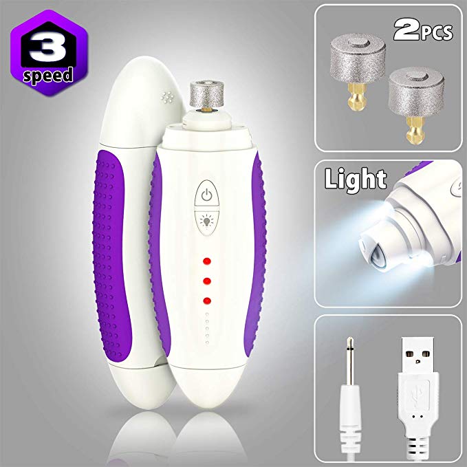 Pet Nail Grinder - 3-Speed Dog Nail Grinder With Upgraded LED Light Design - Electric Rechargeable Pet Nail Trimmer Painless Paws Grooming & Smoothing for Small to Large Dogs & Cat Nail Clippers
