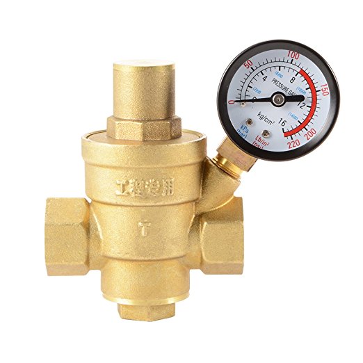 XCSOURCE Water Pressure Regulator Brass Lead-free Adjustable 1/2" 15mm Water Pressure Reducer Reducing Valve with Pressure Gauge Bar/Psi HS918