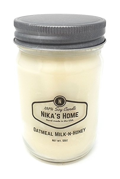 Nika's Home Oatmeal Milk-n-Honey Soy Candle - 12oz Mason Jar