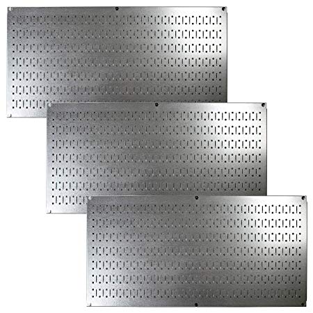 Wall Control Pegboard Value Pack - (3) Pack of Wall Control 16-Inch Tall x 32-Inch Wide Horizontal Steel Pegboards for Wall Home & Garage Tool Storage Organization (Metallic Galvanized Pegboard)