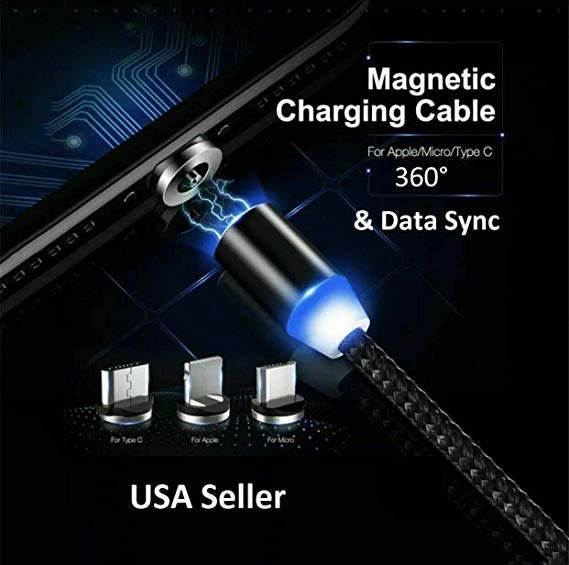 Magnetic 3 in 1 USB Fast Charging Charging Cable Universal 8 pin (iOS) Micro USB and Type C