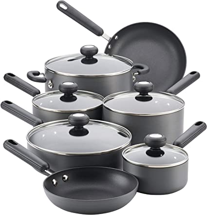 Circulon 83904 Classic Hard Anodized Nonstick Cookware Pots and Pans Set, 12 Piece, Gray