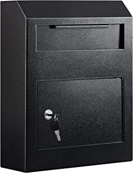 KYODOLED Wall Mounted Steel Safe Mailboxes with Solt,Heavy Duty Secured Key Drop Box,Large Capacity Locking Suggestion Box, 12” X 4.17”X 14.96”,Grind Arenaceous Black