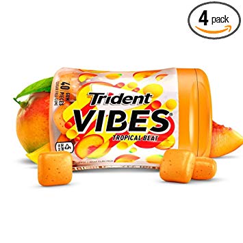 Trident Vibes Tropical Beat Sugar Free Chewing Gum - 4 Bottles (160 Pieces Total)