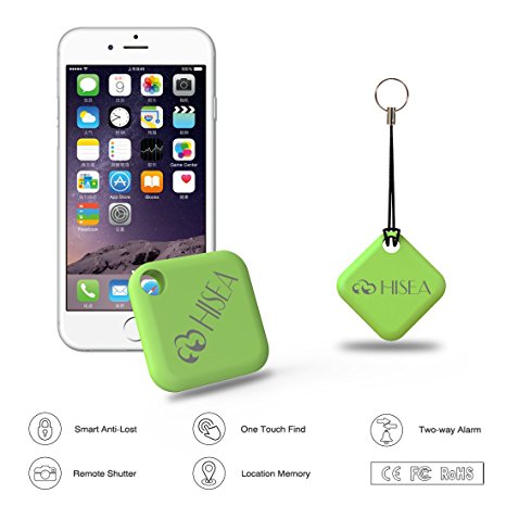 Hisea Key Finder, Phone Finder, Mini Bluetooth 4.0 GPS Tracker, Smart Anti-lost Tag Two-way Alarm with Remote Shutter Function for IOS and Android - Green