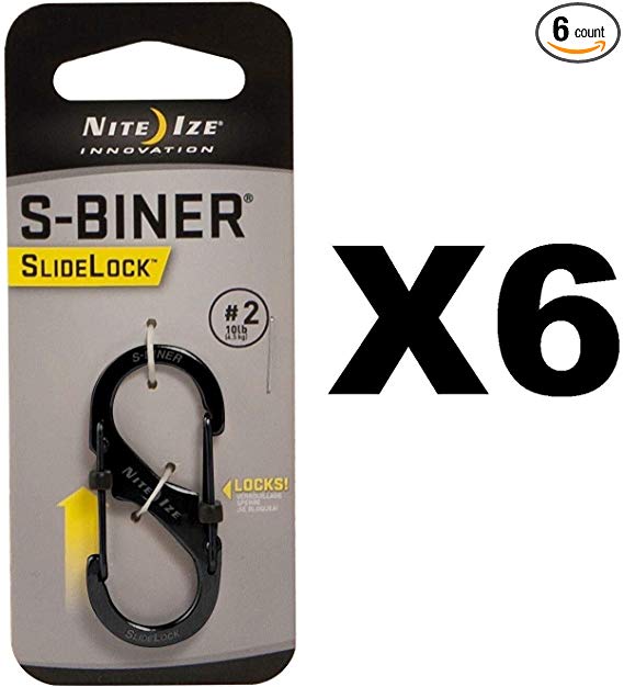 Nite Ize S-Biner SlideLock #2 Black Stainless Steel Locking Dual-Gated (6-Pack)