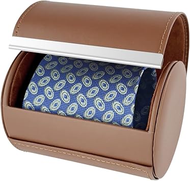 YY YEARCHY Men's Necktie Travel Case, Tie Anti-Wrinkle Organizer Box - Formal Cylinder Shape (Brown)