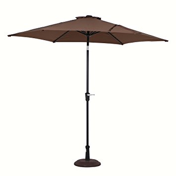 Grand Patio 9FT Aluminum Patio Umbrella, UV Protective Beach Umbrella with Push Button Tilt and Crank, Powder Coated Outdoor Umbrella, Brown