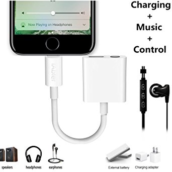Lightning Adapter Splitter 3.5mm Headphone Jack Converter for iPhone 7 /7 Plus With Extension Cable, iAbler 2 In 1 Lightning to 3.5mm Audio Jack and Charger Adapter for iPhone 7/7 Plus