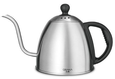 Osaka 1 Liter Gooseneck Drip Kettle for Pour Over Coffee and Tea, Fully Stainless Steel Interior, "Shinjuku Gyoen" (safe to use on IH ranges and electric stove-tops Only)