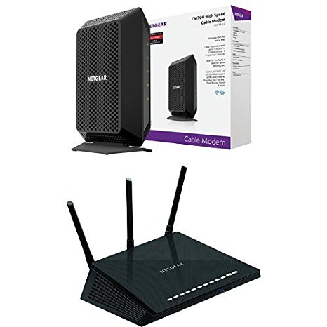 NETGEAR CM700 32x8  DOCSIS 3.0 Cable Modem  Bundle with NETGEAR Nighthawk R6700-100NAS AC1750 Smart Dual Band Wi-Fi Gigabit Router