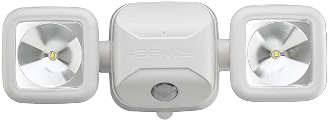 Mr. Beams High Performance Wireless Battery Powered Motion Sensing LED Dual Head Security Spotlight, Plastic, White, 500 lm