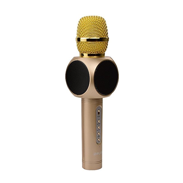 GPLAN Wireless Microphone Karaoke Handheld Karaoke Player Built-in Bluetooth 4-Surround Stereo Speaker Karaoke Mic Machine for Kids iPhone Samsung Cellphone Home KTV Singing Record(Gold)