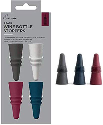 Wine and Beverage Bottle Stoppers with Grip Top, Assorted Colors, Set of 4 (Update Version)