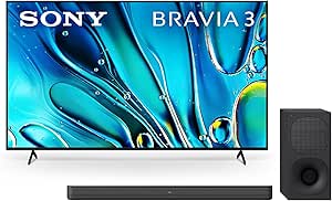 Sony 85 Inch 4K Ultra HD TV BRAVIA 3 LED Smart Google TV with Dolby Vision HDR and Exclusive Features for Playstation®5 (K-85S30), 2024 Model HT-S400 2.1ch Soundbar