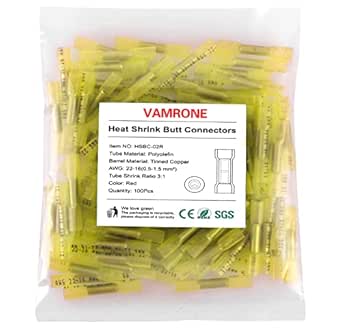 Heat Shrink Butt Wire Connectors, 50Pcs 12-10 AWG Yellow Insulated Waterproof Electrical Wire Connectors Automotive Marine Grade Wire Crimp Terminals Butt Splices, Ideal for Boat, Truck, Stereo Yellow