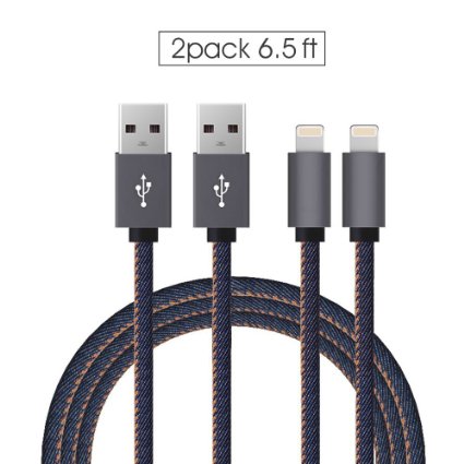 HOYSE Lightning USB Cable Denim Charging Cord for iPhone 5/5s 6/6s 6 plus/6s plus - 6.5 Feet - 2 Pack