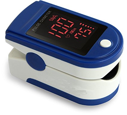 Finger pulse oximeter with LED display, Includes carrying case, batteries and lanyard
