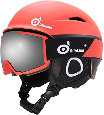 Odoland Ski Helmet, Snowboard Helmet with Ski Goggles, Shockproof, Windproof, Safety Snow Sports Helmet and Protective Glasses for Men Women