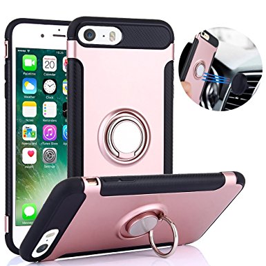 TechVibe iPhone 7 Case, Slim Drop Protection Cover, Ring Grip Holder Stand, Back Magnetic Circle With Air Vent Magnetic Car Vent Mount For iPhone 7 (4.7 inch) - Rose Gold